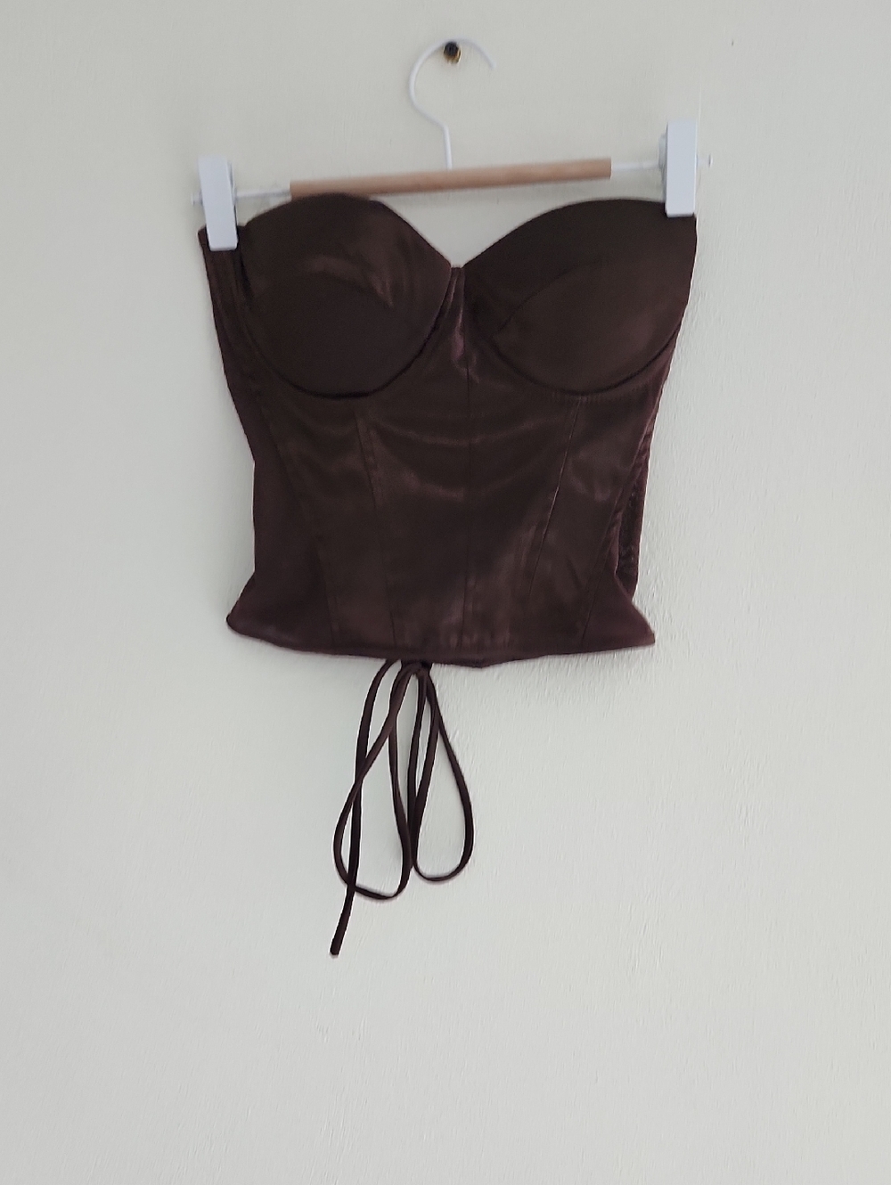 Fashion Nova Chocolate Brown Satin Strapless Corset-Style Top